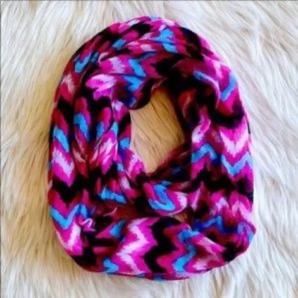 Patterned Bohemian sheer Infinity Scarf Purple Black Teal 21 x 31in